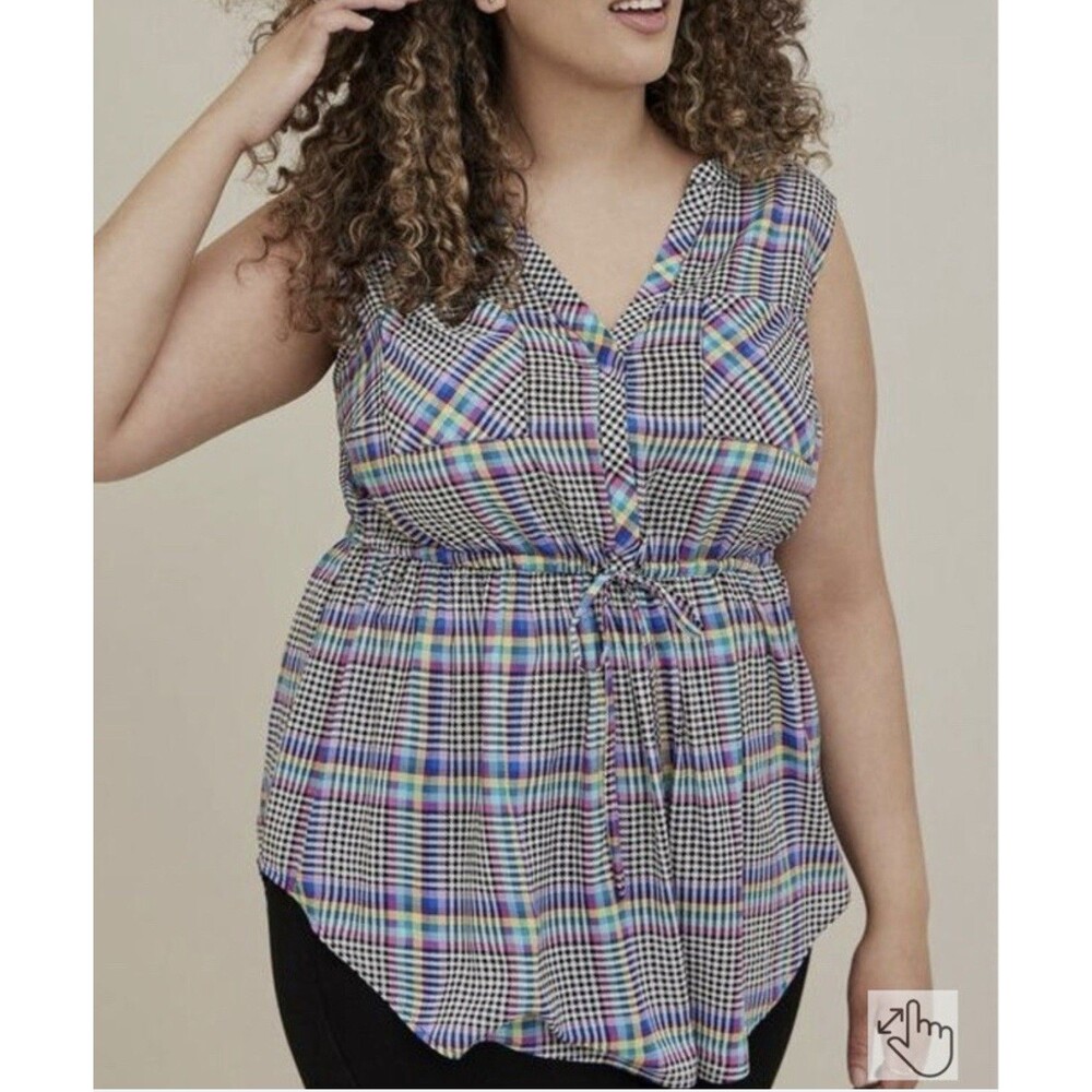 Torrid Emma Babydoll Challis Plaid Tunic Top Size 2X BY4115